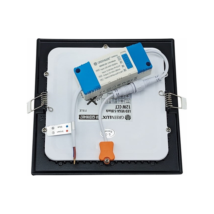 LED Oprawa wpuszczana VEGA LED/12W/230V 2900/3900/5800K 17,5x17,5 cm czarny