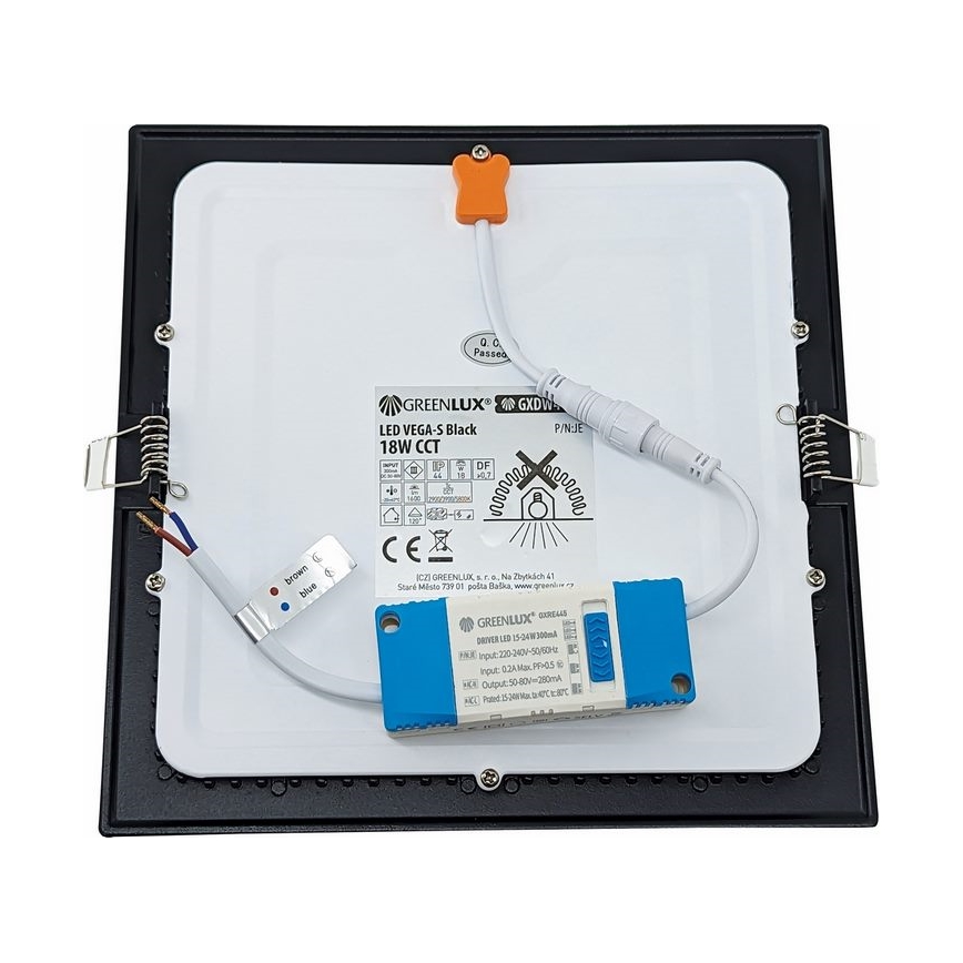 LED Oprawa wpuszczana VEGA LED/18W/230V 2900/3900/5800K 22,5x22,5 cm czarny