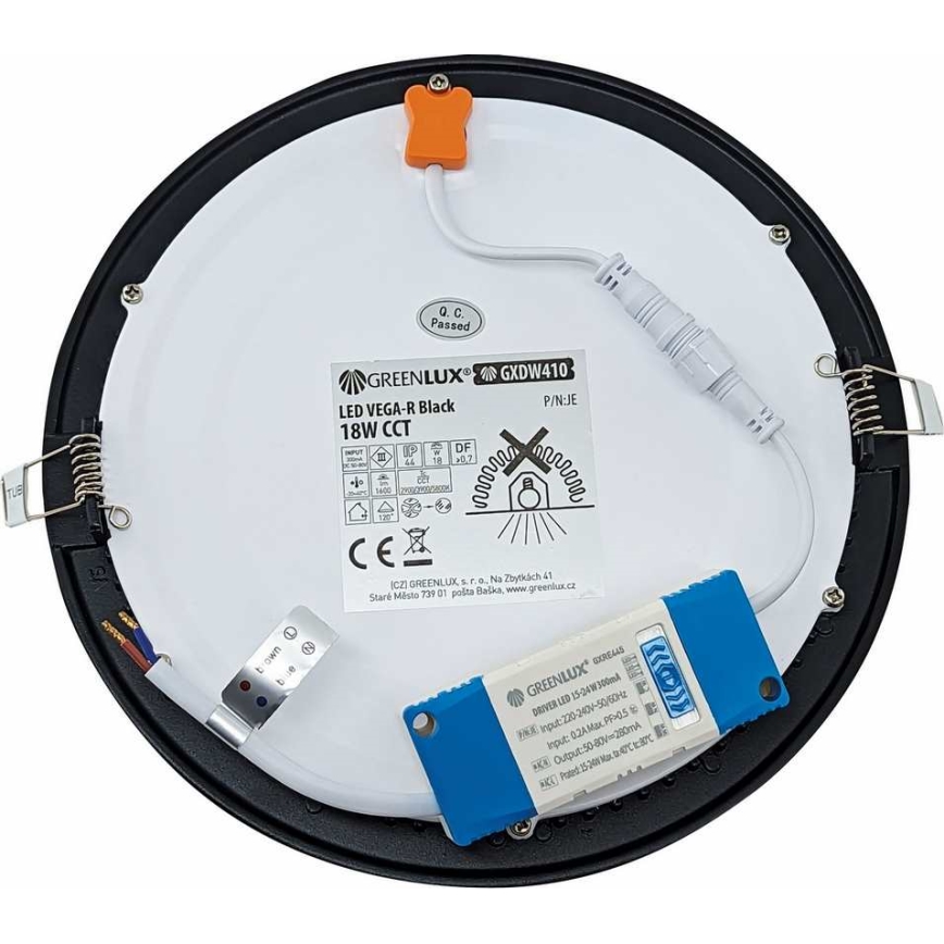 LED Oprawa wpuszczana VEGA LED/18W/230V 2900/3900/5800K śr. 22,5 cm czarny