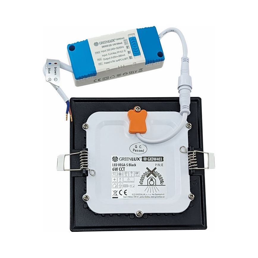 LED Oprawa wpuszczana VEGA LED/6W/230V 2900/3900/5800K 12,5x12,5 cm czarny