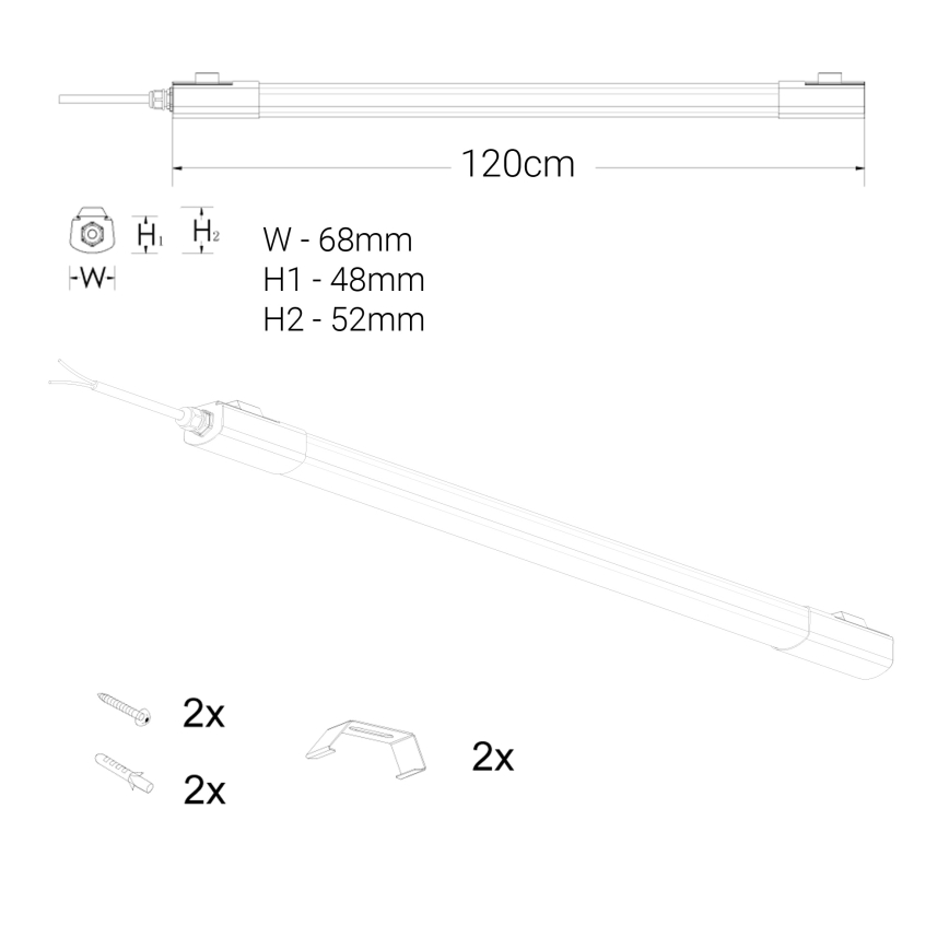 LED Oświetlenie blatu kuchennego LED/60W/230V 6000K 120 cm IP65 czarny