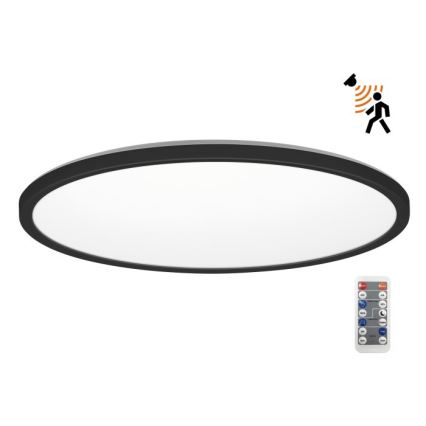 LED Lampa łazienkowa z czujnikiem ruchu i zmierzchu NIVERA LED/32W/230V IP54 3000/4000/6000K śr. 42 cm czarne + pilot zdalnego sterowania