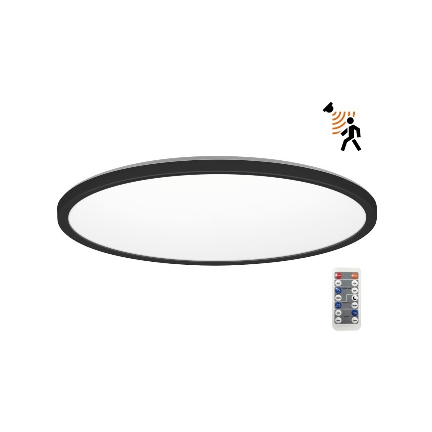 LED Lampa łazienkowa z czujnikiem ruchu i zmierzchu NIVERA LED/32W/230V IP54 3000/4000/6000K śr. 42 cm czarne + pilot zdalnego sterowania