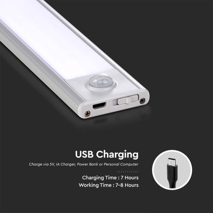 Oprawa LED podszafkowa z czujnikiem LED/2,5W/5V 3000 mAh 3000K