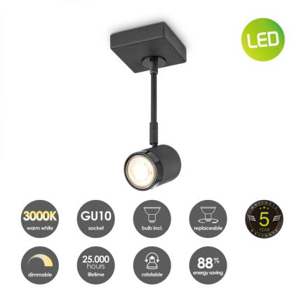 LED Oświetlenie punktowe ściemnialne MANU 1xGU10/5,8W/230V czarny