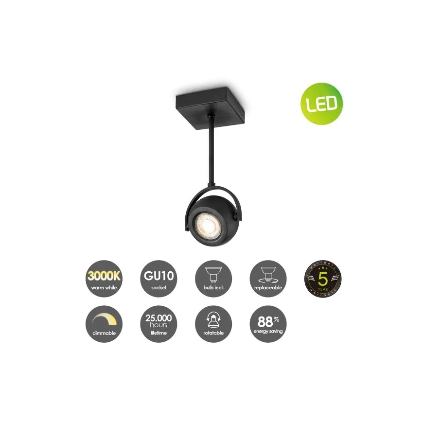 LED Oświetlenie punktowe ściemnialne NOP 1xGU10/5,8W/230V czarny