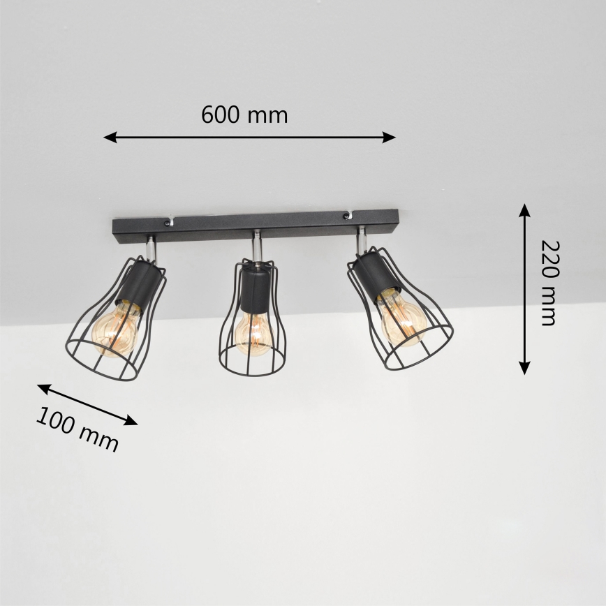 LED Oświetlenie punktowe TUBE II 3xE27/15W/230V czarny