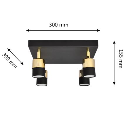 LED Oświetlenie punktowe TUBSSON 4xGU10/4,8W/230V czarne/złote