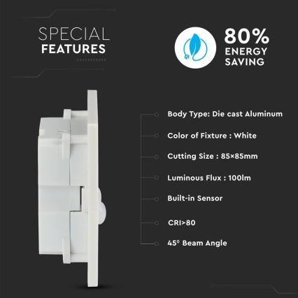 LED Oświetlenie schodowe z czujnikiem ruchu LED/3W/230V 4000K biały