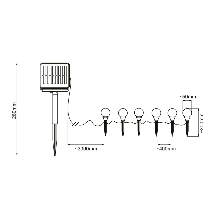 LED Oświetlenie solarne KULKI 6xLED/1,2V 600 mAh 4,3 m IP44 czarny/biały