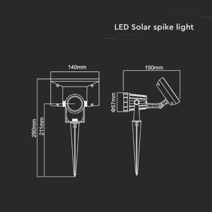 LED Oświetlenie solarne SPIKE LED/2W/5,5V IP65 3000K 1200 mAh