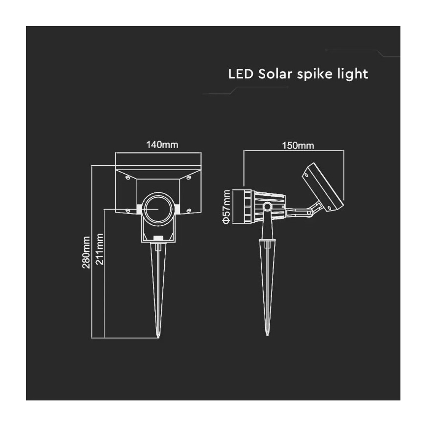 LED Oświetlenie solarne SPIKE LED/2W/5,5V IP65 3000K 1200 mAh
