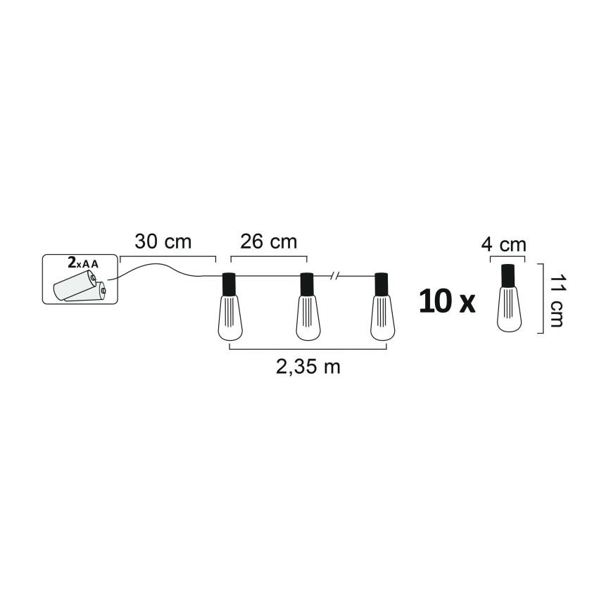 LED Ozdobny łańcuch EDISON 2,65 m 10xLED/2xAA