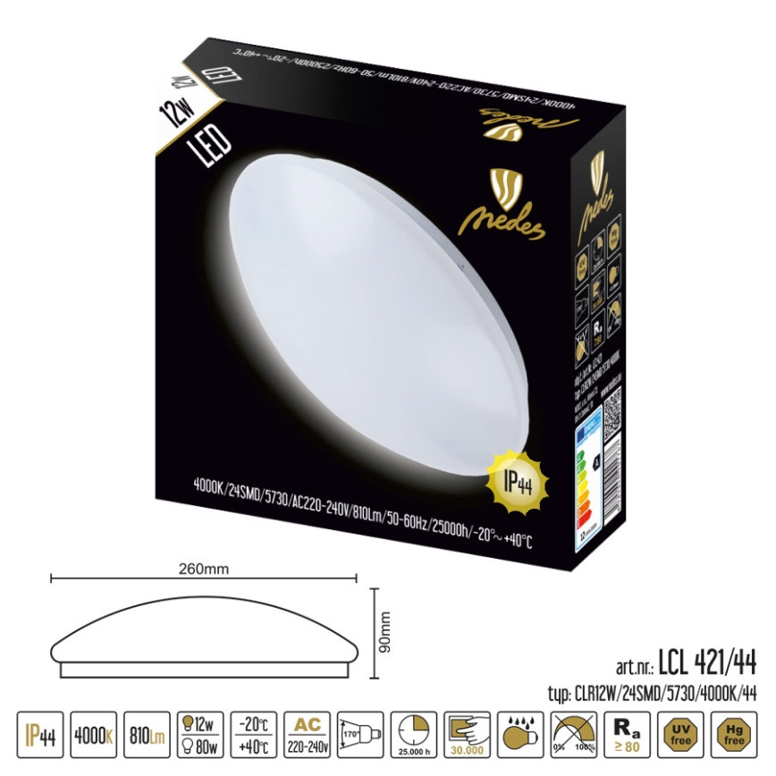 Nedes LCL421/44 - LED Plafon łazienkowy LED/12W/230V