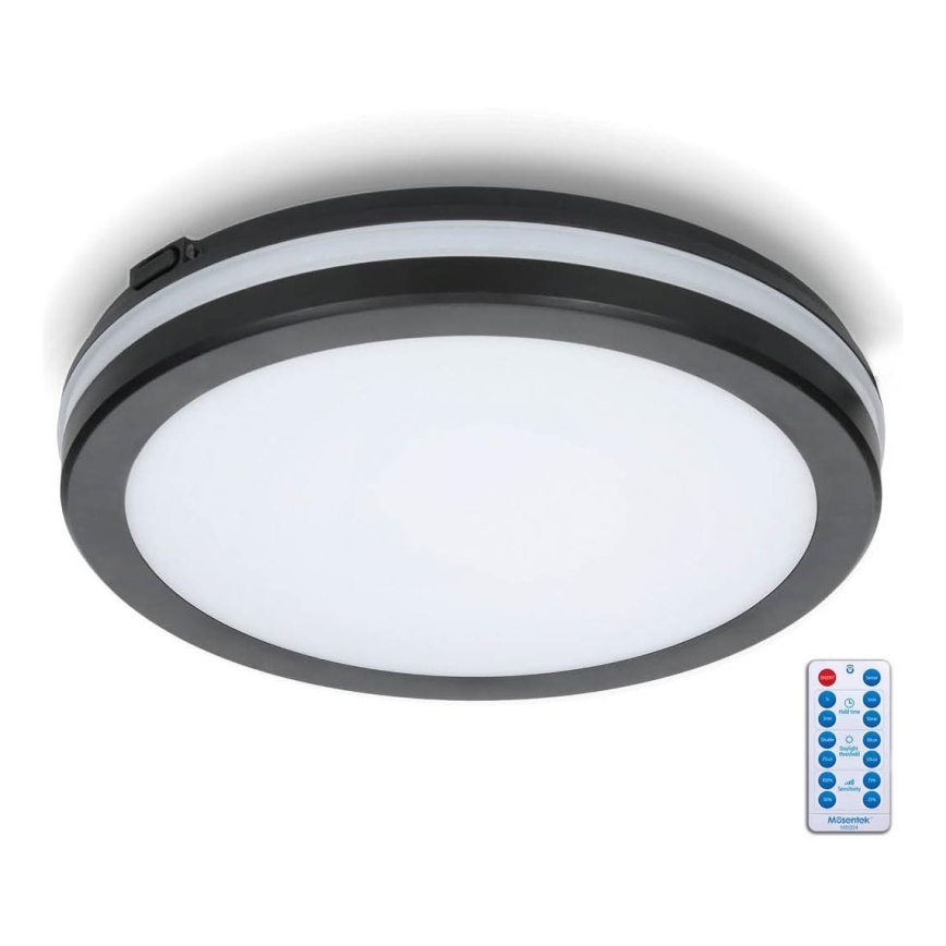 LED Plafon łazienkowy z czujnikiem LED/18W/230V 3000/4000/6500K IP65 śr. 30 cm czarny + pilot zdalnego sterowania