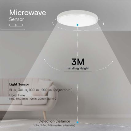 LED Plafon łazienkowy z czujnikiem LED/18W/230V 3000K IP44 biały + pilot zdalnego sterowania