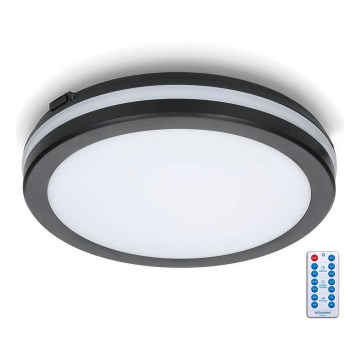 LED Plafon łazienkowy z czujnikiem LED/24W/230V 3000/4000/6500K IP65 śr. 30 cm czarny + pilot zdalnego sterowania