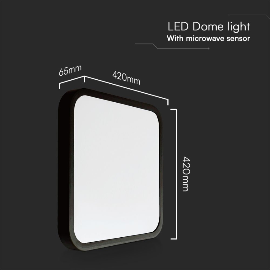 LED Plafon łazienkowy z czujnikiem SAMSUNG CHIP LED/36W/230V IP44 4000K 42x42 cm czarny + pilot zdalnego sterowania