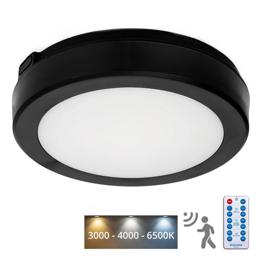 LED Plafon łazienkowy z czujnikiem NAIROS LED/12W/230V IP65 3000/4000/6500K śr. 20 cm czarny + zdalne sterowanie