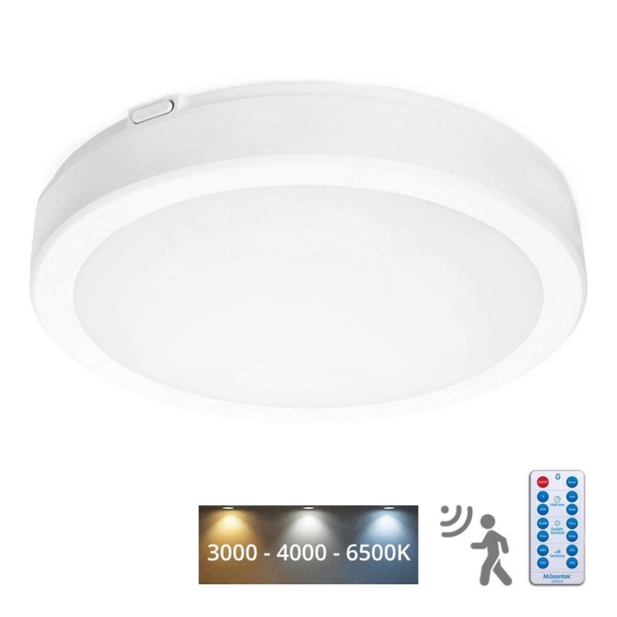 LED Plafon łazienkowy z czujnikiem NAIROS LED/24W/230V IP65 3000/4000/6500K śr. 30 cm biały + zdalne sterowanie