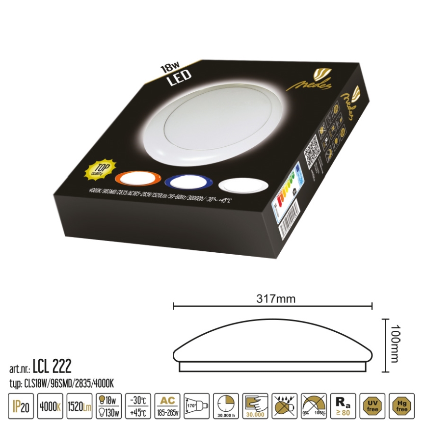Nedes LCL222 - LED Lampa sufitowa LED/18W