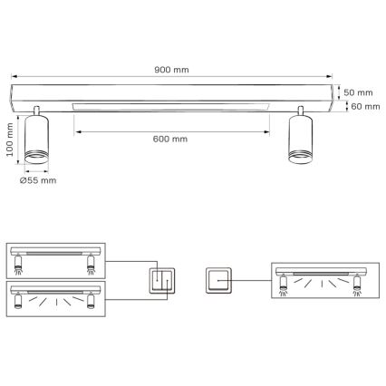 LED Plafon PARIS LED/24W/230V + 2xGU10/10W czarny