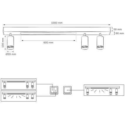 LED Plafon PARIS LED/24W/230V + 3xGU10/10W czarny