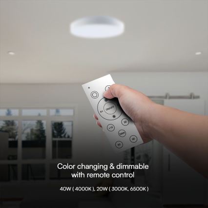 LED Plafon ściemnialny LED/40W/230V 3000-6500K 39,5 cm biały + pilot zdalnego sterowania