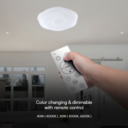 LED Plafon ściemnialny LED/40W/230V 3000-6500K 40 cm biały + pilot zdalnego sterowania
