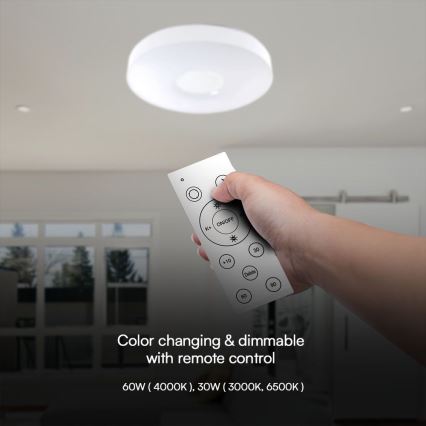 LED Plafon ściemnialny LED/60W/230V 3000-6500K 49,5 cm biały + pilot zdalnego sterowania