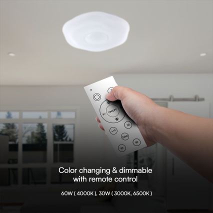 LED Plafon ściemnialny LED/60W/230V 3000-6500K 50 cm biały + pilot zdalnego sterowania