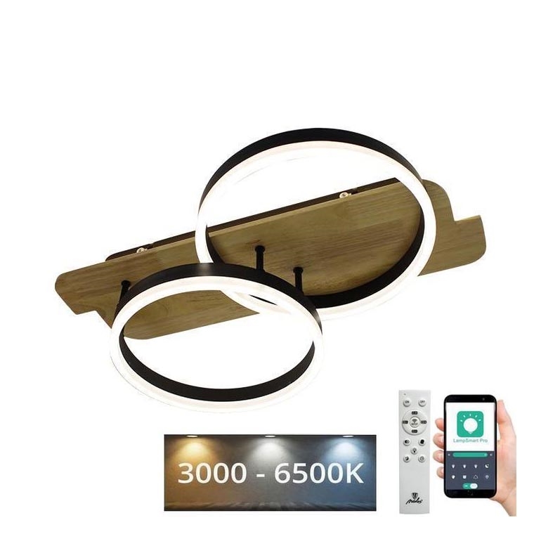 LED Plafon ściemnialny LED/70W/230V 3000-6500K dąb + pilot zdalnego sterowania
