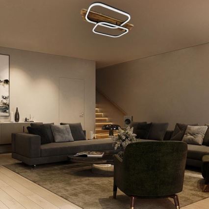 LED Plafon ściemnialny LED/95W/230V 3000-6500K dąb + pilot zdalnego sterowania