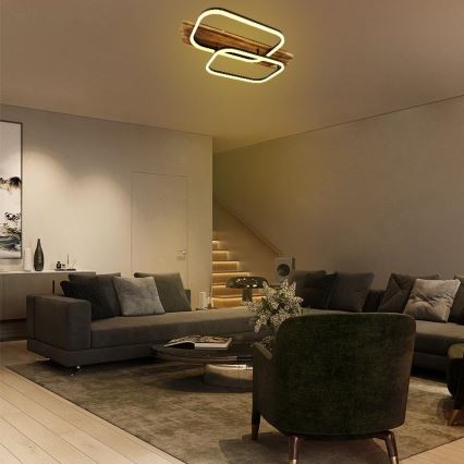 LED Plafon ściemnialny LED/95W/230V 3000-6500K dąb + pilot zdalnego sterowania