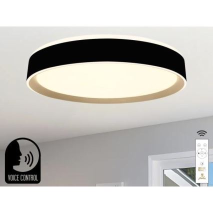 LED Plafon ściemnialny ze sterowaniem głosowym OPAL LED/48W/230V 2700-6500K czarny + pilot zdalnego sterowania