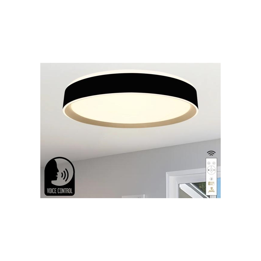 LED Plafon ściemnialny ze sterowaniem głosowym OPAL LED/48W/230V 2700-6500K czarny + pilot zdalnego sterowania