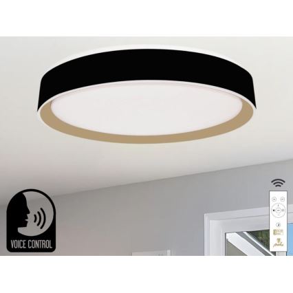 LED Plafon ściemnialny ze sterowaniem głosowym OPAL LED/48W/230V 2700-6500K czarny + pilot zdalnego sterowania