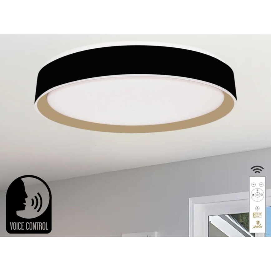 LED Plafon ściemnialny ze sterowaniem głosowym OPAL LED/48W/230V 2700-6500K czarny + pilot zdalnego sterowania