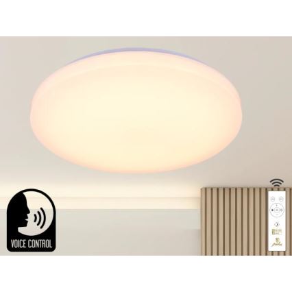 LED Plafon ściemnialny ze sterowaniem głosowym OPAL LED/48W/230V 2700-6500K biały + pilot zdalnego sterowania