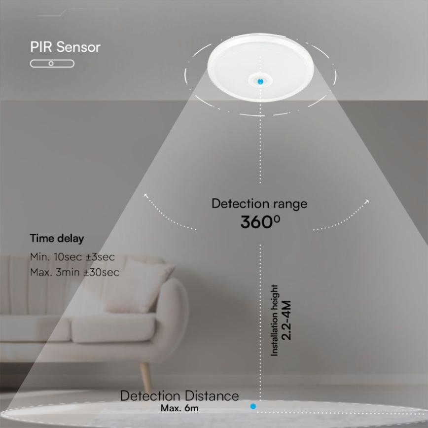 LED Plafon z czujnikiem SAMSUNG CHIP LED/12W/230V 3000/4000/6000K śr. 29 cm biały