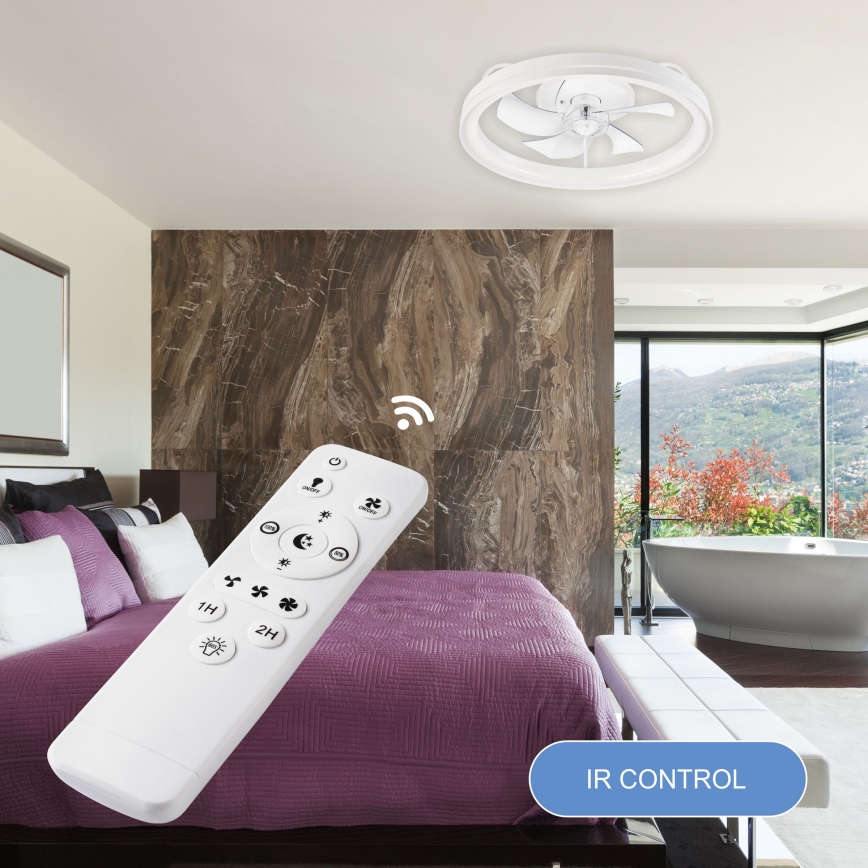 LED Ściemniany plafon z wentylatorem FARGO LED/37W/230V biały + pilot
