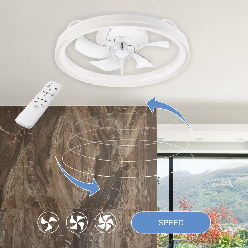 LED Ściemniany plafon z wentylatorem FARGO LED/37W/230V biały + pilot