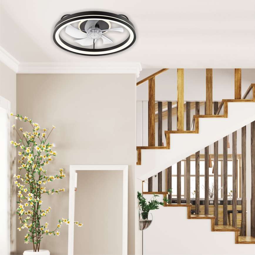 LED Ściemniany plafon z wentylatorem FARGO LED/37W/230V czarny + pilot zdalnego sterowania