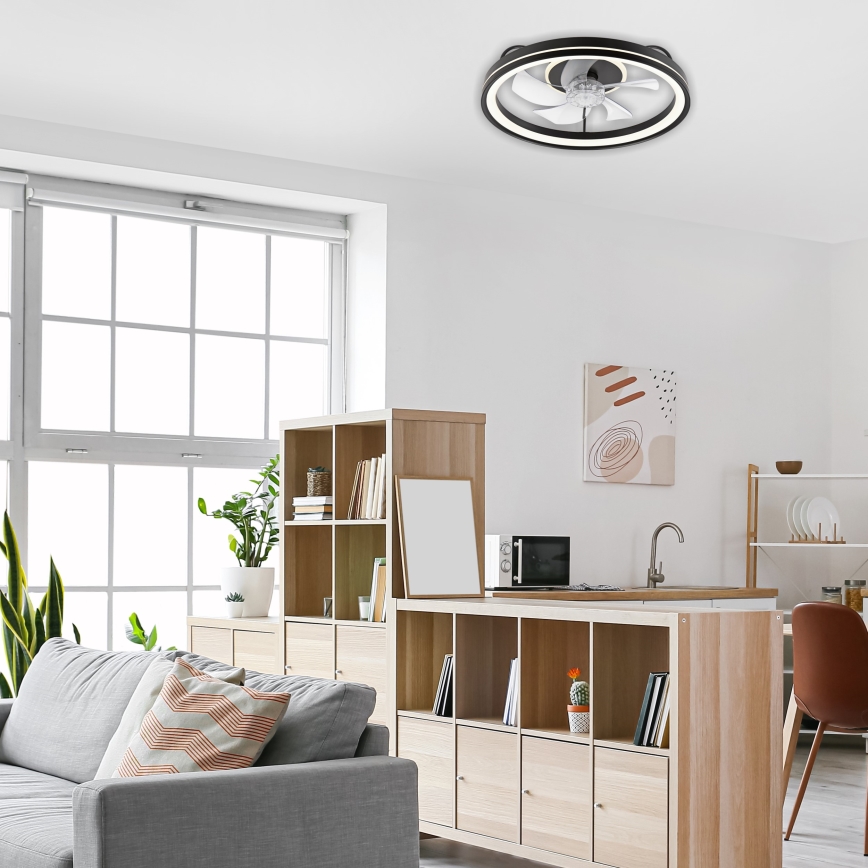 LED Ściemniany plafon z wentylatorem FARGO LED/37W/230V czarny + pilot zdalnego sterowania