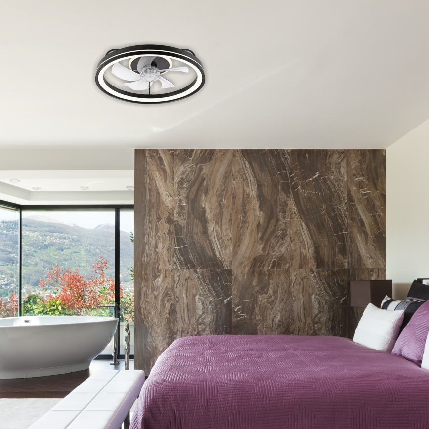 LED Ściemniany plafon z wentylatorem FARGO LED/37W/230V czarny + pilot zdalnego sterowania