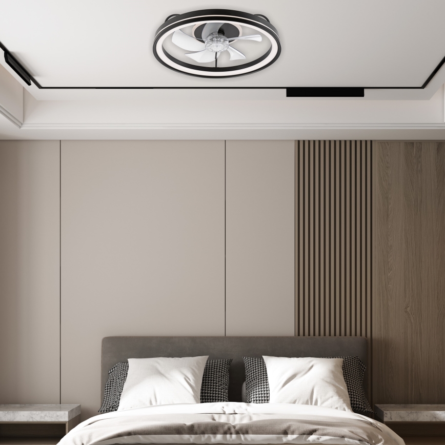 LED Ściemniany plafon z wentylatorem FARGO LED/37W/230V czarny + pilot zdalnego sterowania