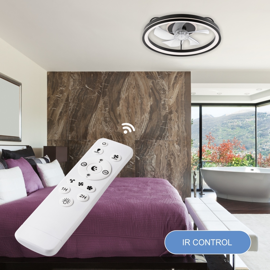 LED Ściemniany plafon z wentylatorem FARGO LED/37W/230V czarny + pilot zdalnego sterowania