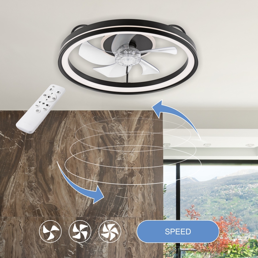 LED Ściemniany plafon z wentylatorem FARGO LED/37W/230V czarny + pilot zdalnego sterowania