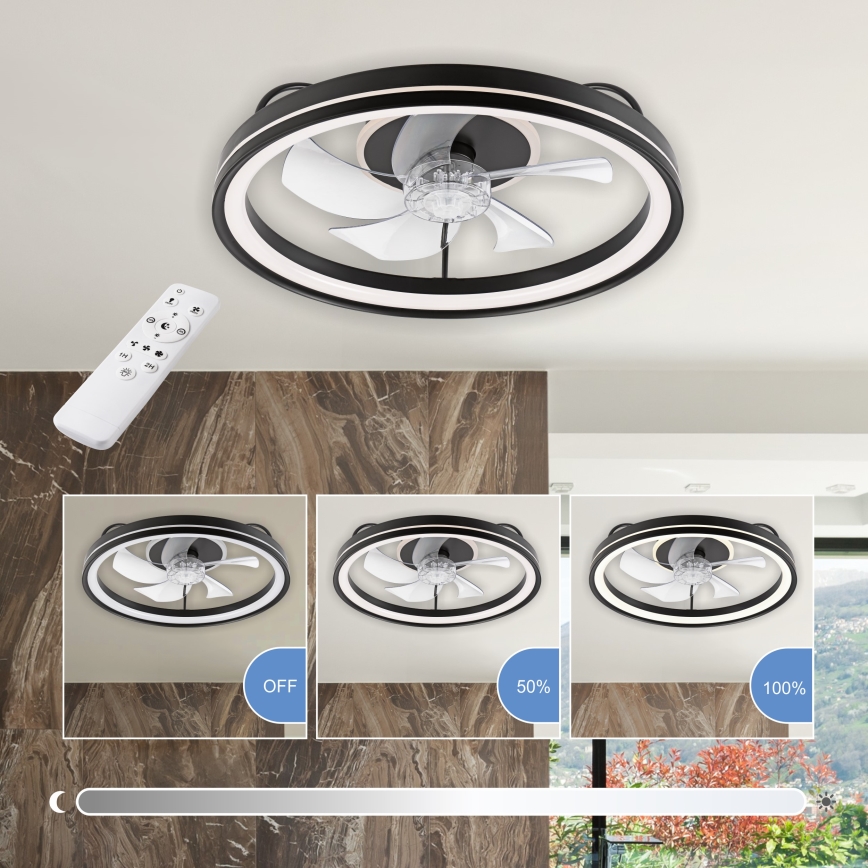 LED Ściemniany plafon z wentylatorem FARGO LED/37W/230V czarny + pilot zdalnego sterowania