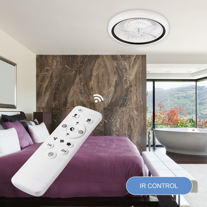 LED Ściemniany plafon z wentylatorem GEMMA LED/37W/230V biały + pilot zdalnego sterowania